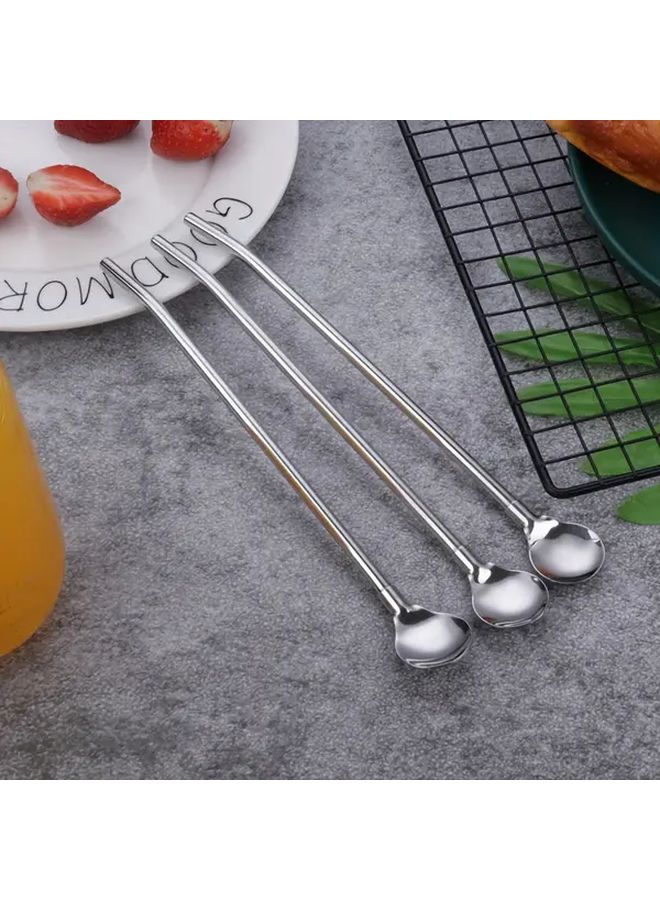 7 Piece Silvery Stainless Steel Iced Tea Spoon And Straw Set With Cleaning Brush - Image 1